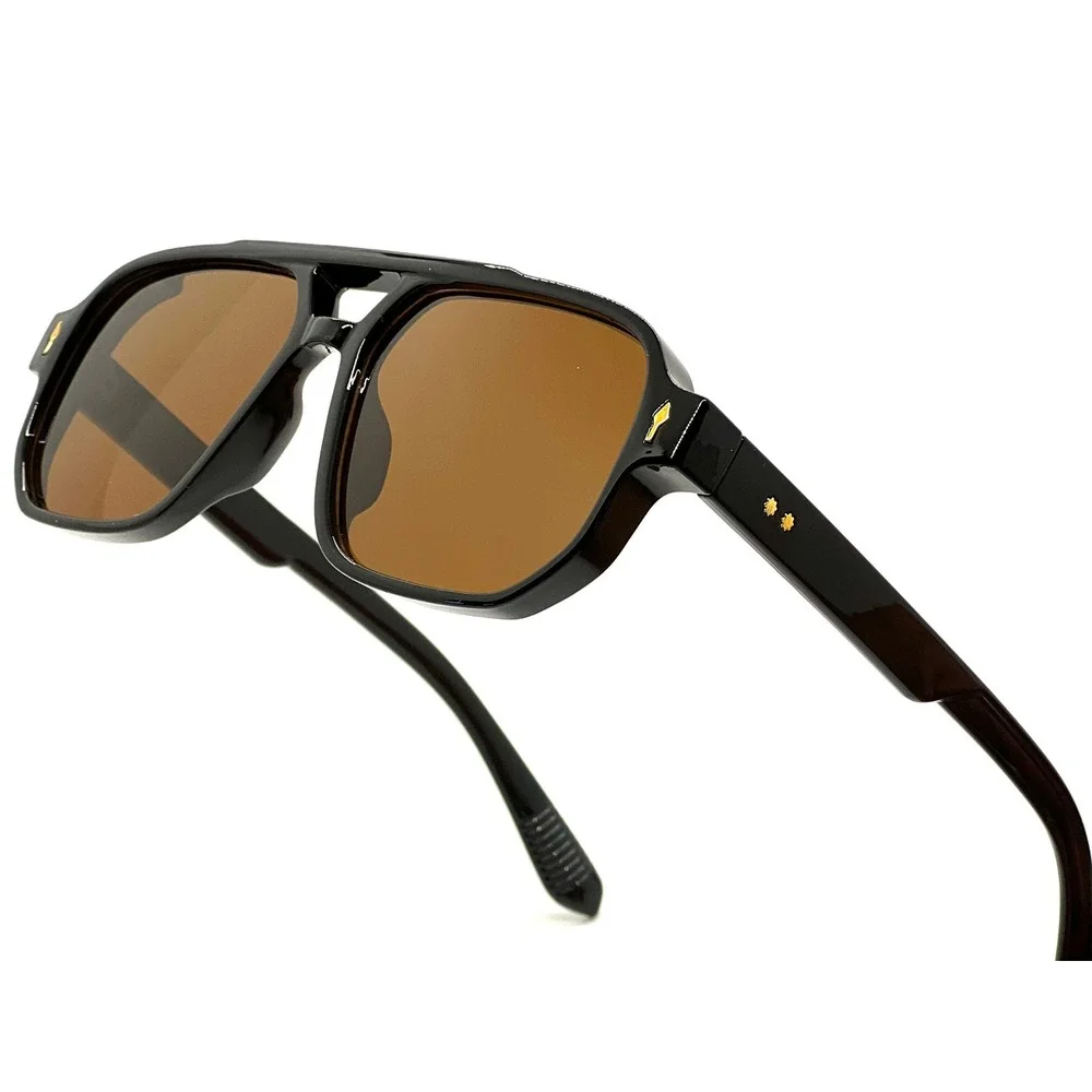 Mens‎ Black Aviator Sunglasses Brown Tinted Lenses Double Bridge Designer Style